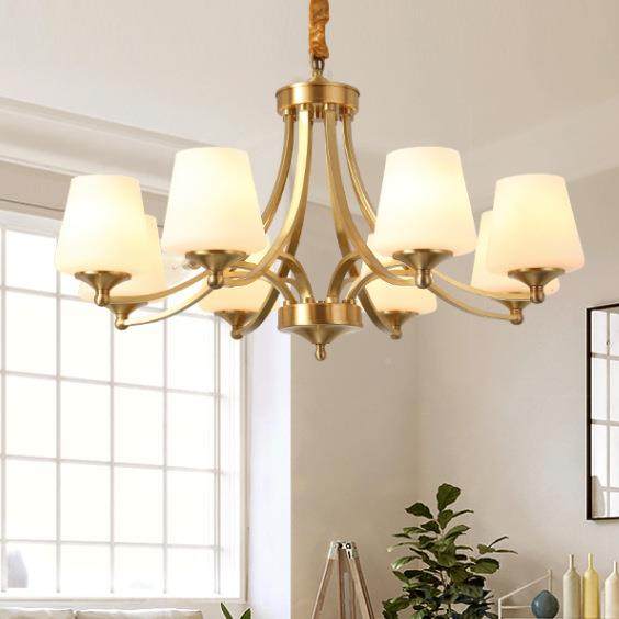 全网红美式客吊灯玻璃罩全8铜铜欧式简约卧吊灯厅餐厅室灯全铜轻