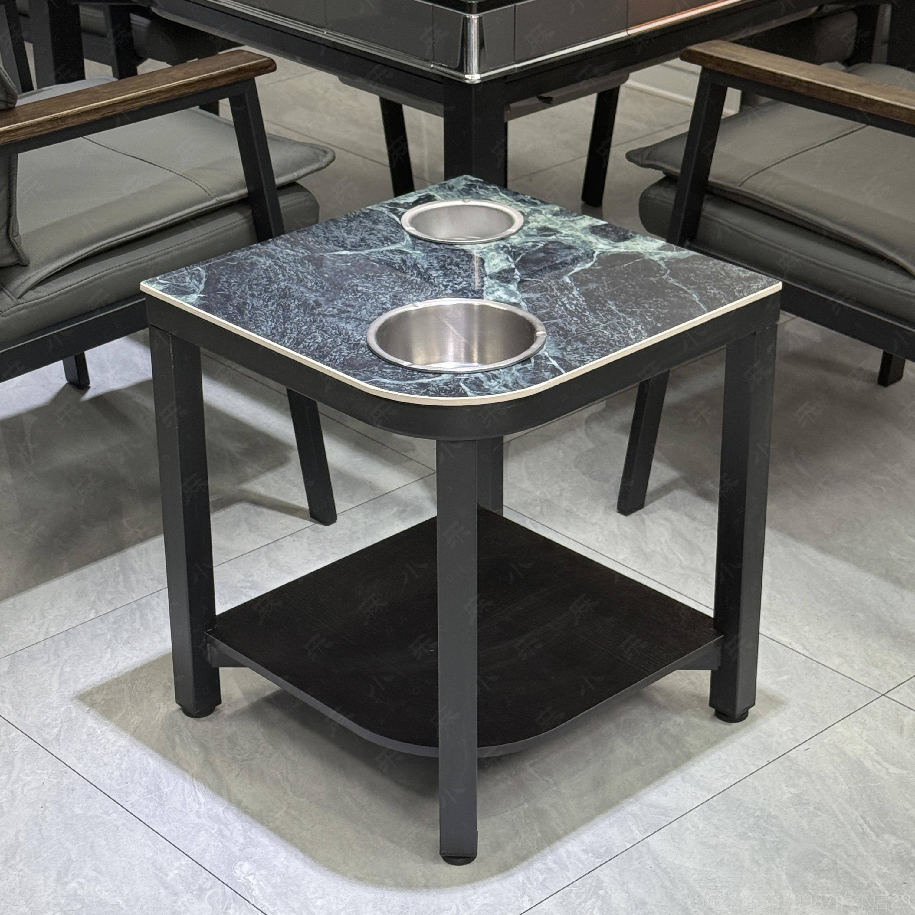 高档麻桌旁牌茶几茶水置架茶楼棋室麻将机馆专用实木将小边几岩板图片