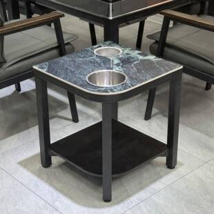 高档麻桌旁牌茶几茶水置架茶楼棋室麻将机馆专用实木将小边几岩板