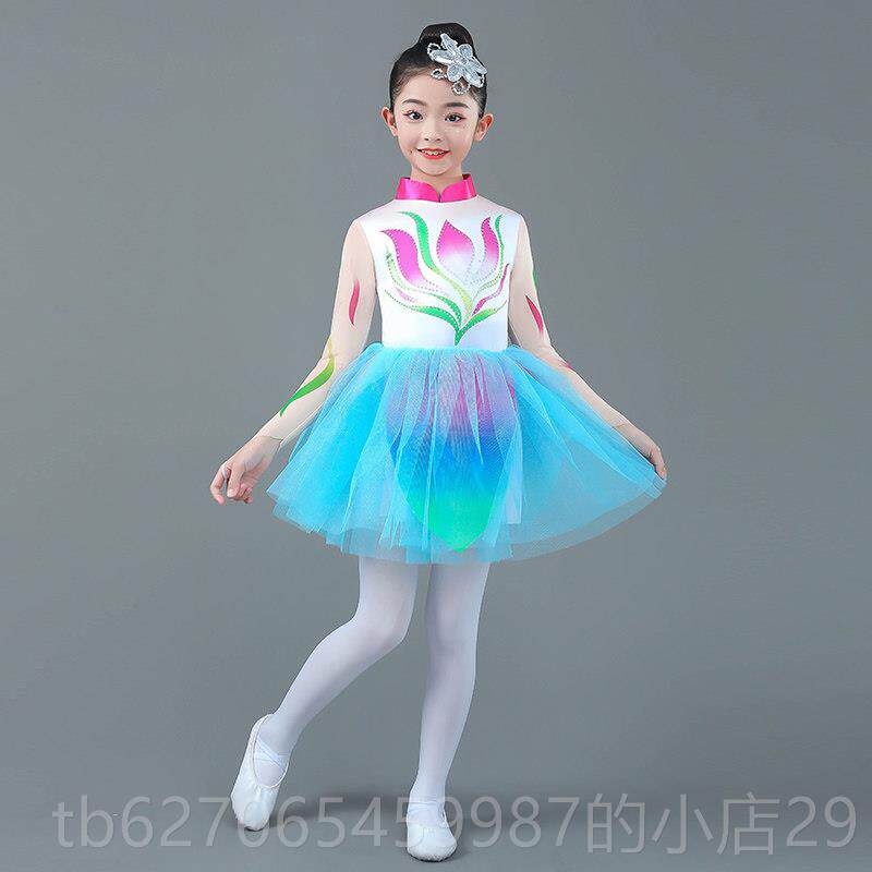 正品我为祖国画蓬朵表花儿童蓬子纱裙演出服少儿扇舞演玉兰花开舞