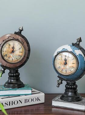 创意台式钟表座钟客厅卧室床头柜时钟地球坐钟摆件桌面小装饰品