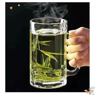 钢化玻璃杯摔子耐热家用防待客水杯茶带把柄手大33757容量啤酒杯
