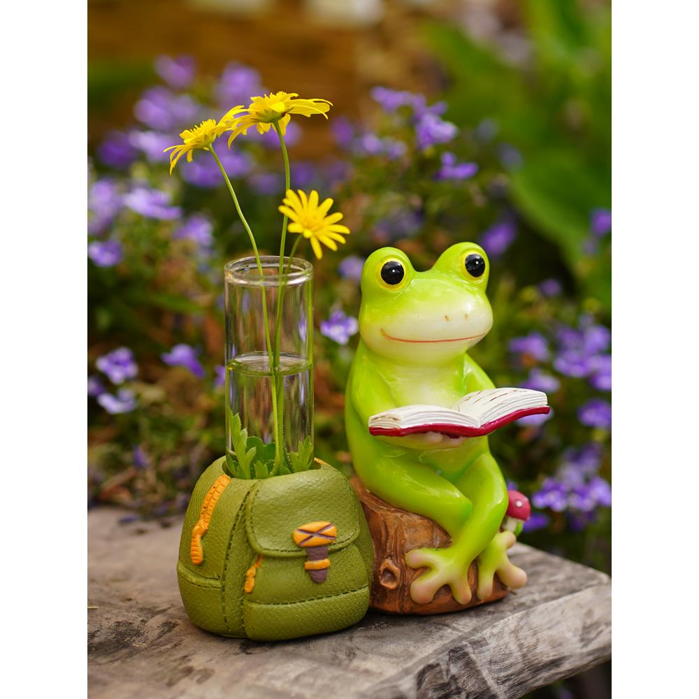 创意青蛙看书水培璃小花瓶仿真干花插可客器爱厅桌面玻试管HEG花
