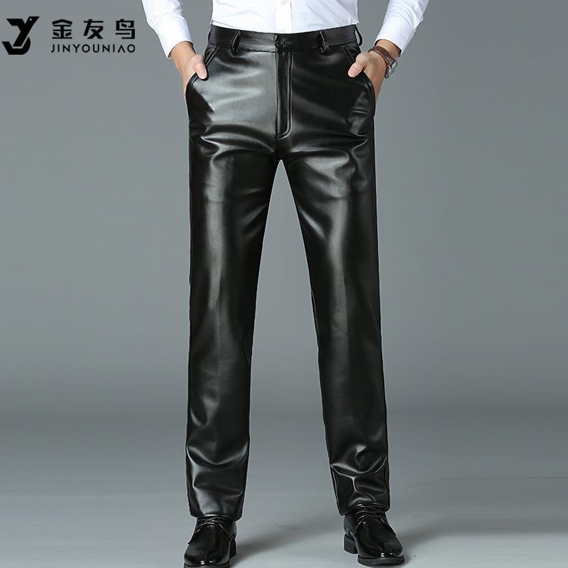男士皮裤男春秋薄款骑车抗寒直筒大码长裤宽松防水防风加绒裤子男