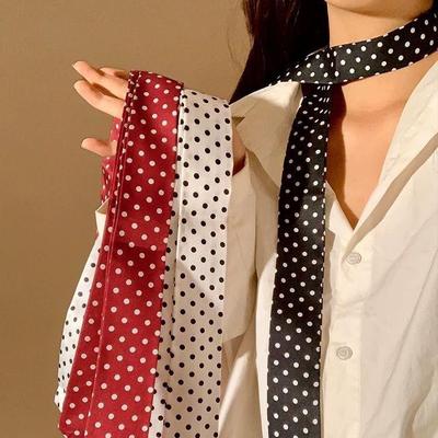 韩版细长窄波点丝巾领带女飘带扎头发百搭腰带发带包包绑带围巾