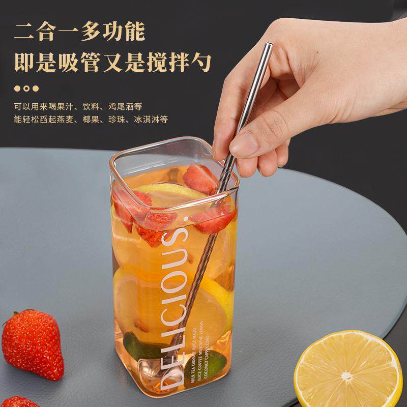 新款两奶HVI用创意咖啡搅勺环保饮管加长勺茶果拌汁吸管不锈钢吸