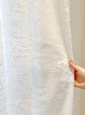 浮叶影窗纱提光花浮雕光透不透人KNY客厅阳台式卧室法美式白色米