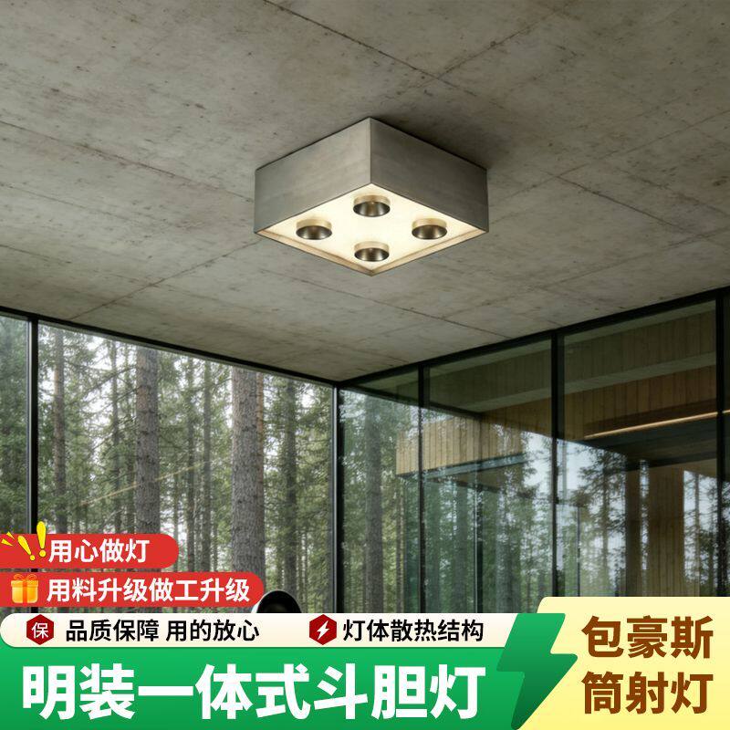 包豪斯明装斗胆灯中古风银色不锈钢色筒灯射灯一体吸顶客厅灯防眩