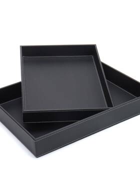厂家直销黑色质长方形托盘皮l酒店客桌面杂物收纳盘置TLR物盒定og