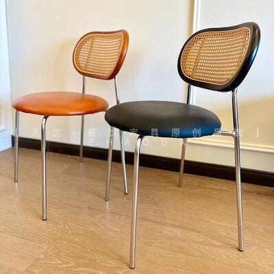 宿复古藤餐椅家用轻奢餐中古网红民小吃店厅靠背椅编美式酒店9750