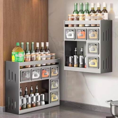 厨房调料置物架免打孔多功能壁挂式油盐酱醋收纳架调味料品罐家用