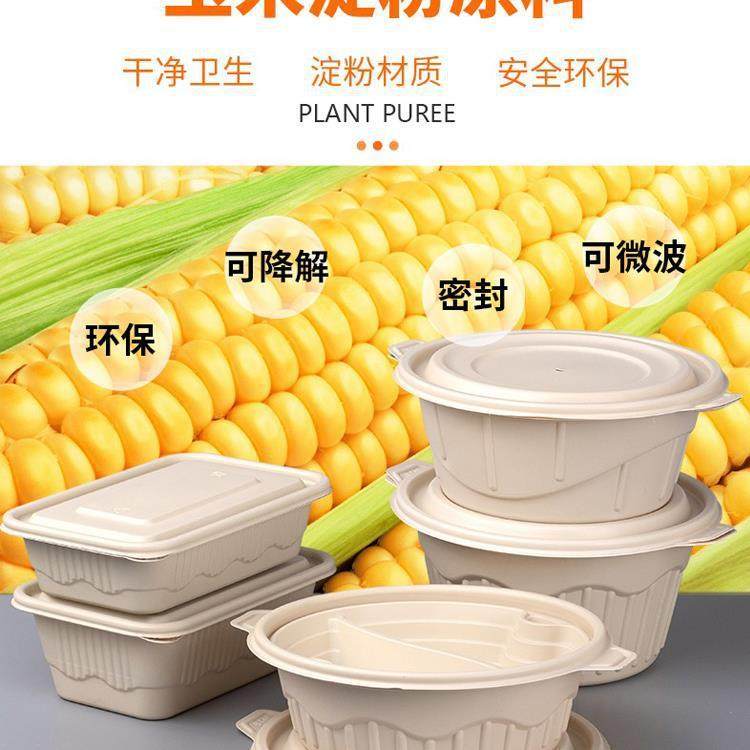 可降解饭盒一次性餐盒长方形外卖打包盒带盖圆碗汤碗保鲜盒便新款