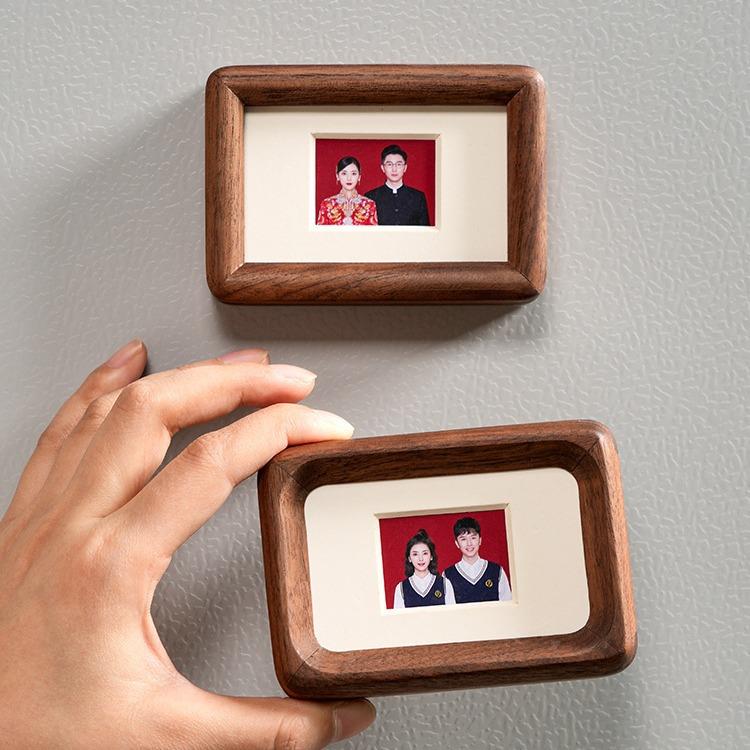 黑胡桃磁吸相框摆件结婚登记证件照冰箱贴展示拍立得迷你小卡片