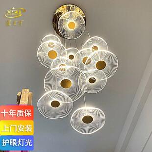 别墅复式 荷叶公寓餐厅灯茶室沙盘楼梯间长吊灯 楼客厅大吊灯新中式