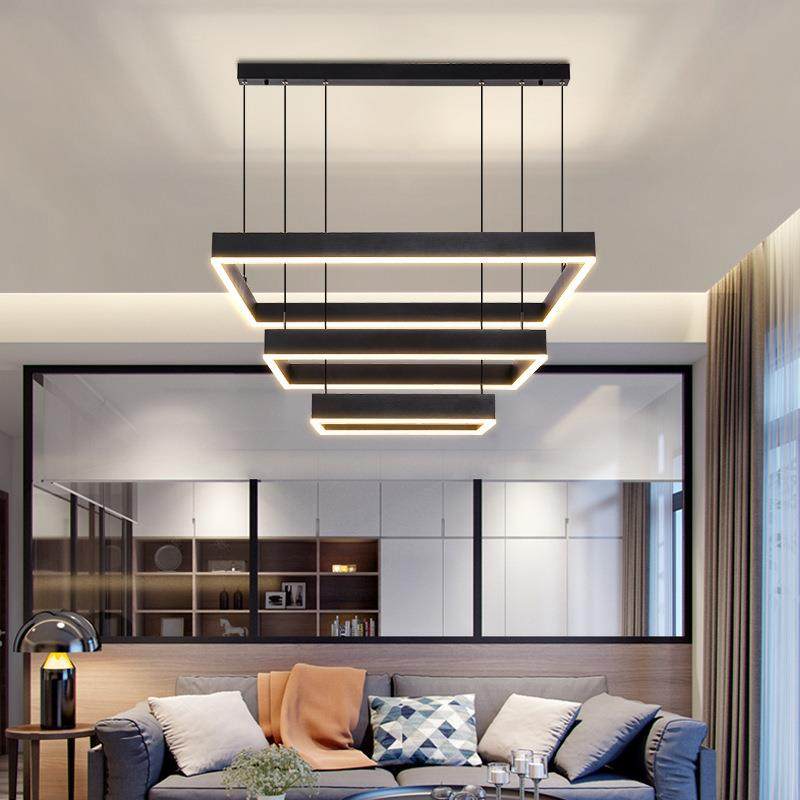 北欧客厅吊灯现代简约多层环形设计大厅吊灯具大长方形餐厅吊灯