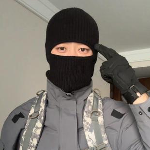 巴拉克拉法帽2025新款 男大头围冷帽骑车防风防寒头套针织帽二合一