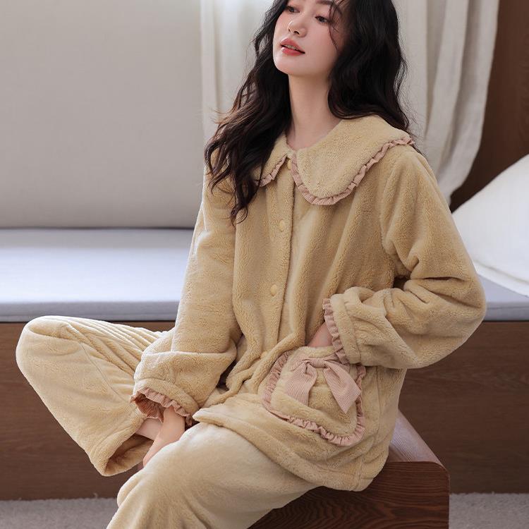 睡衣女士冬季珊瑚绒加厚加绒保暖女款秋冬法兰绒冬款可外穿家居服