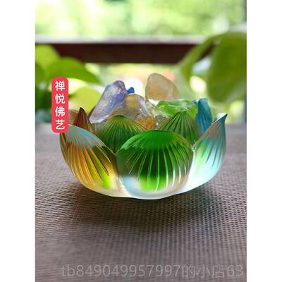 高档禅悦佛礼艺佛家七宝琉璃莲花烛台酥油灯彩色奉荷花灯供用品送