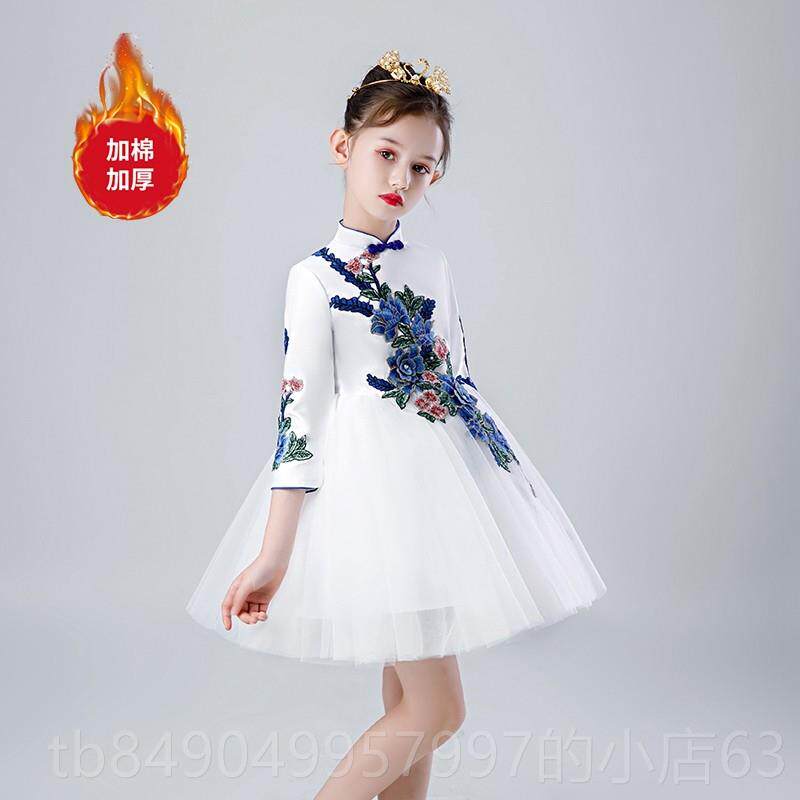 高档儿礼女蓬蓬公主裙青花瓷主持人洋气中国风古筝童演出花服童服