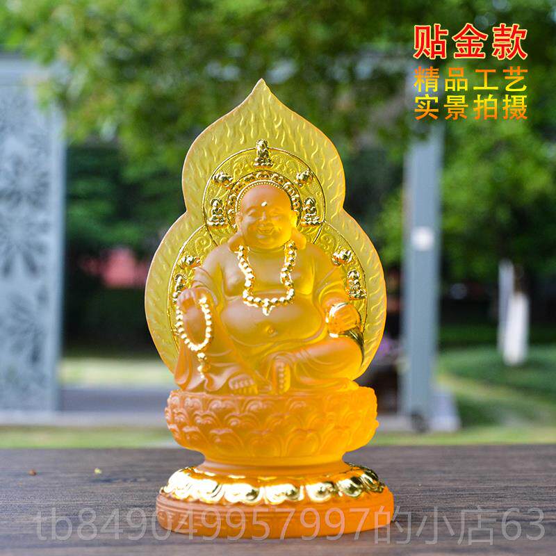 高档新款树仿琉璃大肚居弥勒佛厅家供奉笑脂佛像招客财摆件厂家结