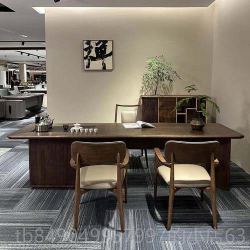 高档新中式黑胡桃简木茶桌椅组办室实木茶台客厅家用合泡茶桌现代