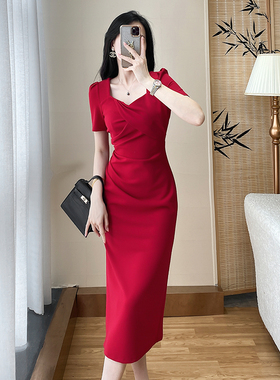 女神范御姐气质小众连衣裙女夏季新款平时可穿晚宴小礼服红色裙子