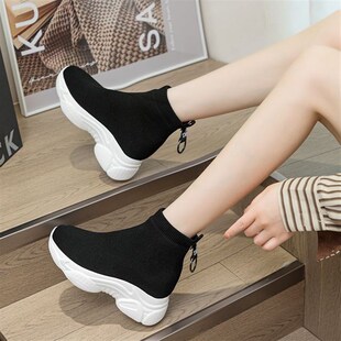 休闲时尚透气耐穿跑步女鞋松糕鞋厚底内飞织布女鞋轻便百搭