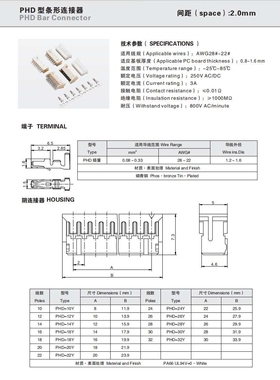 CWB合兴PHD-20Y 2*10Y 2*5白色10Y连接器 2.0mm 胶壳端子TJC20085