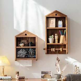 掬涵实木墙上置物架玄关壁挂收纳架木质壁柜展示架创意装饰储物柜