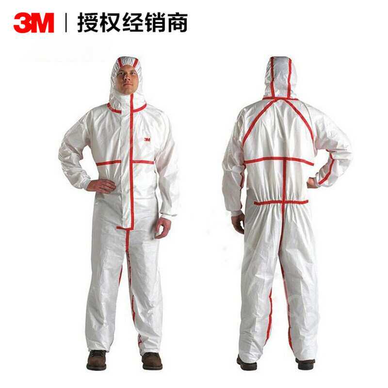3M4565连帽红色胶条连体透气防护服防尘服防液体喷溅防化学工作服