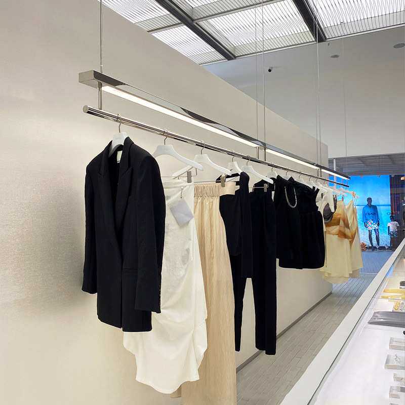 服装店不锈钢带灯吊顶架橱窗陈列挂衣架女装店专用货架展示架吊架