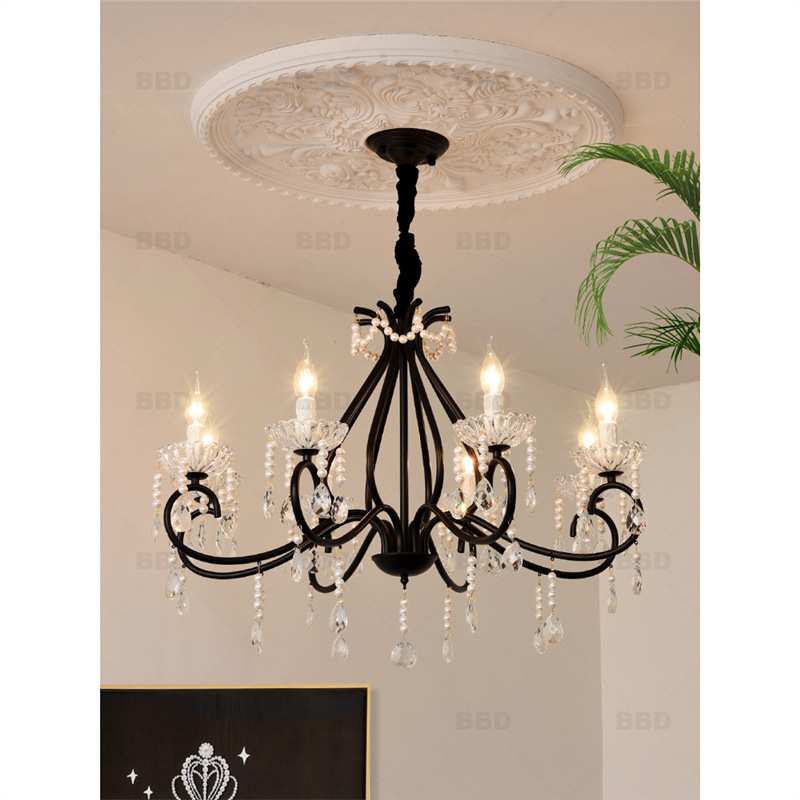 美式轻奢水晶卧室吊灯复古乡村美式客厅灯欧式吧台珍珠餐厅灯具