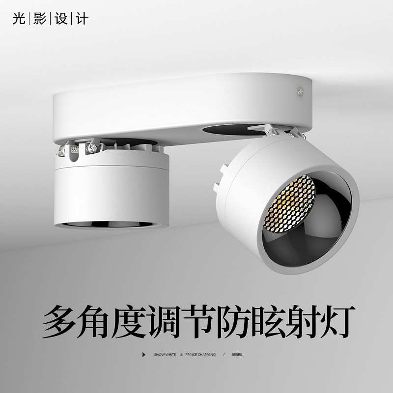 明装射灯双头可调角度斗胆灯两头cob防眩灯吸顶免开孔筒灯无主灯