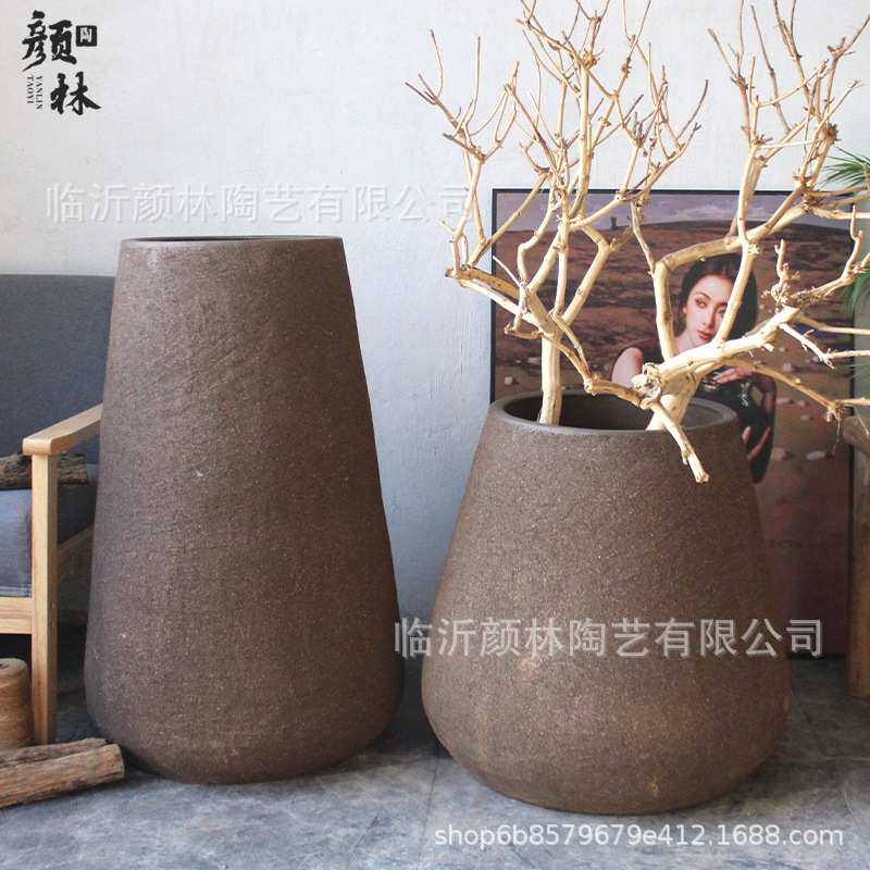 户外特大花盆景观陶器粗陶盆大号陶艺装饰大罐陶缸大盆花瓶北欧
