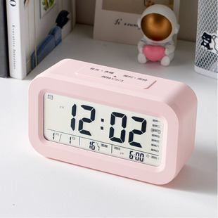 充电语音报时闹钟简约老人整点表学生电子音乐台钟静音夜光床头钟