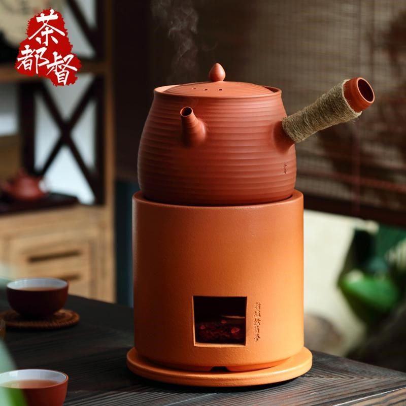 张少冬手拉砂铫壶岩矿朱泥粗陶壶纯手工煮茶器烧水橄榄炭炉电陶炉