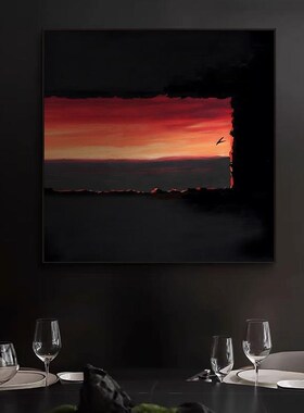 红色简约方形餐厅装饰画抽象艺术客厅背景墙挂画高级感样板房壁画