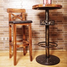 实木吧台椅高脚凳复古酒吧椅子靠背简约吧台凳家用前台收银高脚椅
