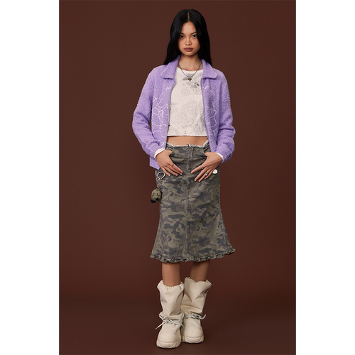 GOODBAI GOODEES流泪女孩图案翻领毛衣开衫