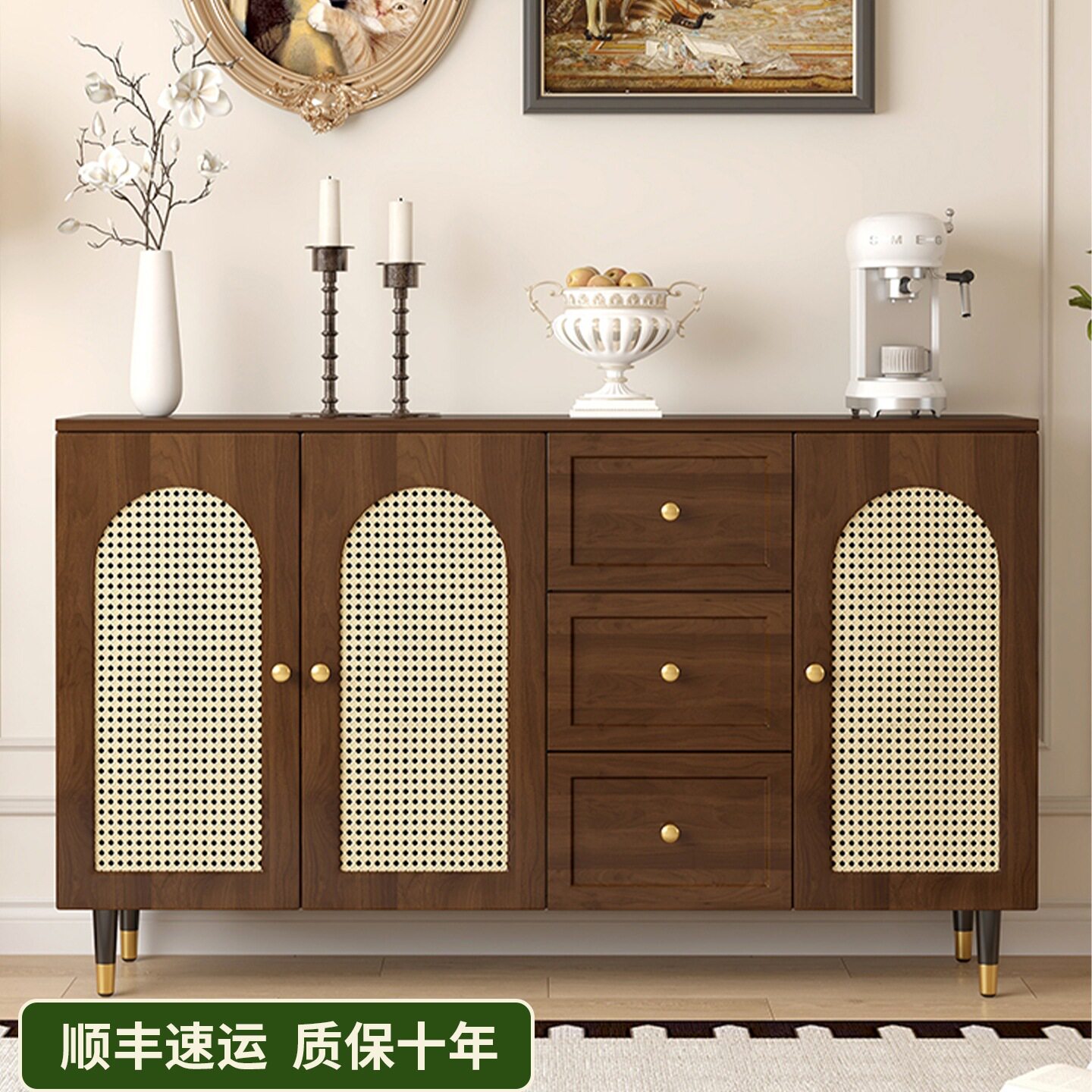 简约法式藤编储物餐边柜