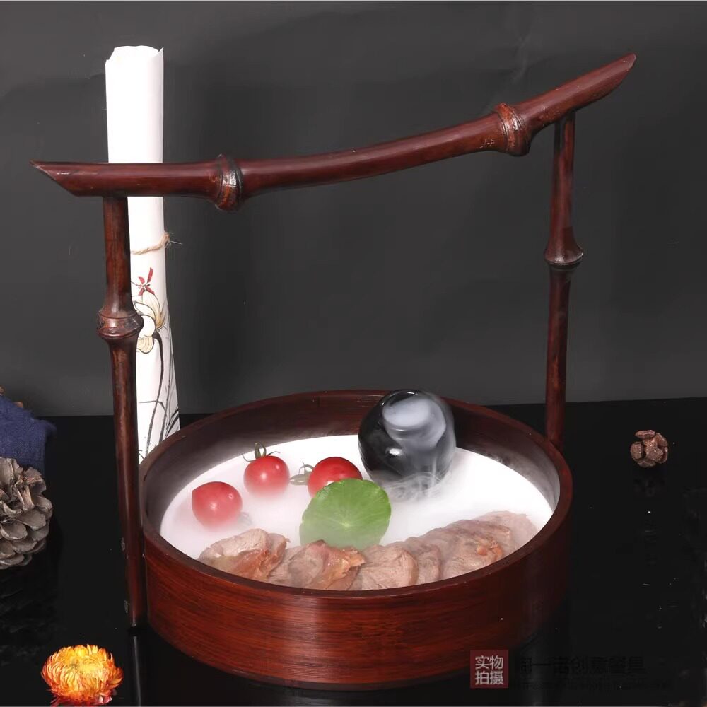 新中式手工竹制复古手提餐用托盘