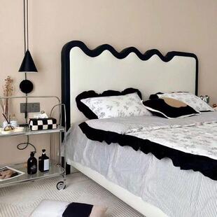 法式波奶床风软包实油木头皮艺浪涟漪复古主卧床头WJJ板单买民宿