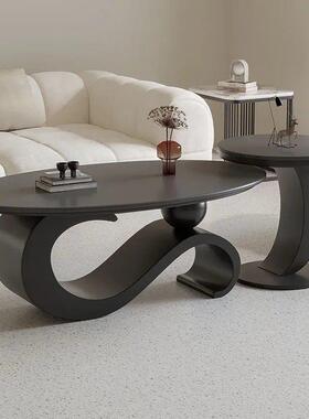 子客厅JQP板茶几现岩代简约家椭圆形茶桌新款轻奢卧室用子母茶几