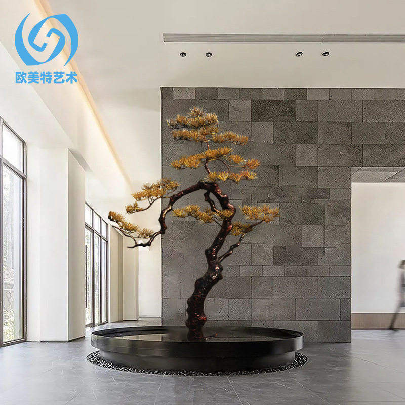 大型迎客松金属落地雕塑摆件