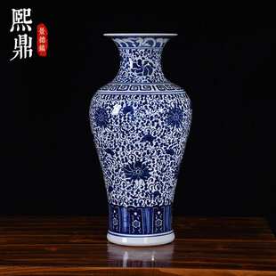 手绘青花缠枝莲纹梅瓶新中式客厅玄关装饰品摆件工艺品