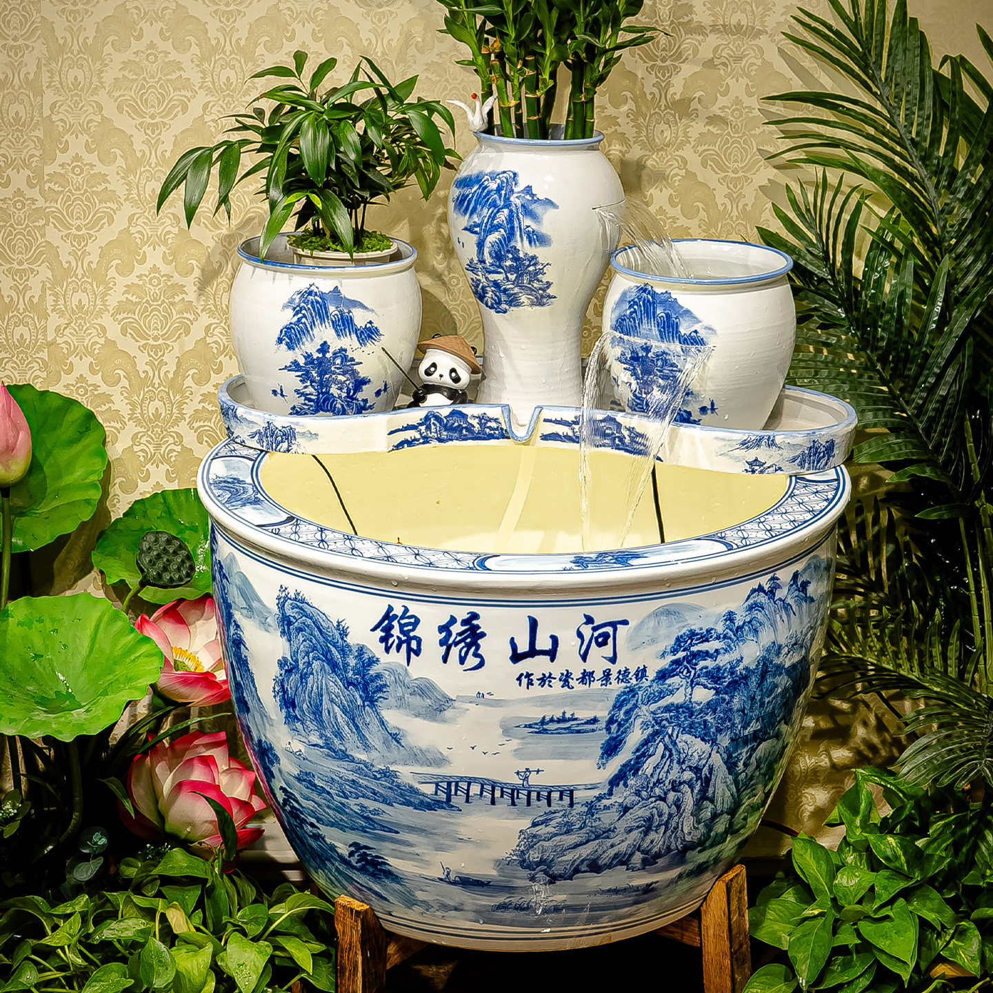 陶瓷流水摆件造景古法全套鱼缸活水庭院循环水雾化招财装饰摆饰