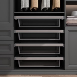 衣帽间轻奢玻璃衣柜拉篮抽屉式 架收纳架储物篮皮篮 衣橱内置伸缩裤