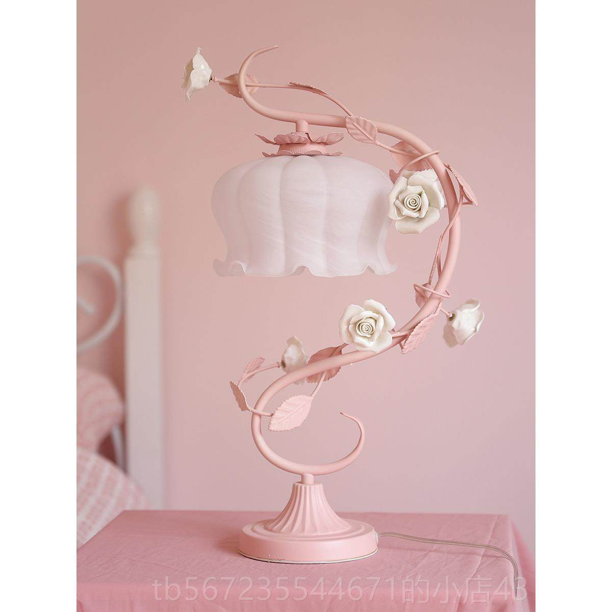 高档浪漫欧式灯粉色台卧室ins公粉玫瑰花朵女主心女孩儿童房床少,家装灯饰光源,装饰台灯,淘宝优惠券,粉丝福利购,淘宝优惠卷