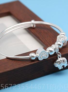 高档999纯手炼覆古女性休闲银质时尚气民族风格大象泰纯银手炼作