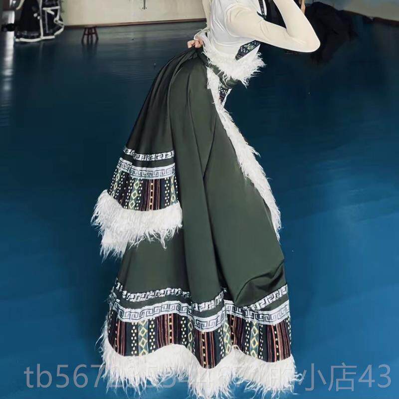 高档2024人藏族舞蹈服成学生练考艺藏舞习半身大摆裙藏服演出服装